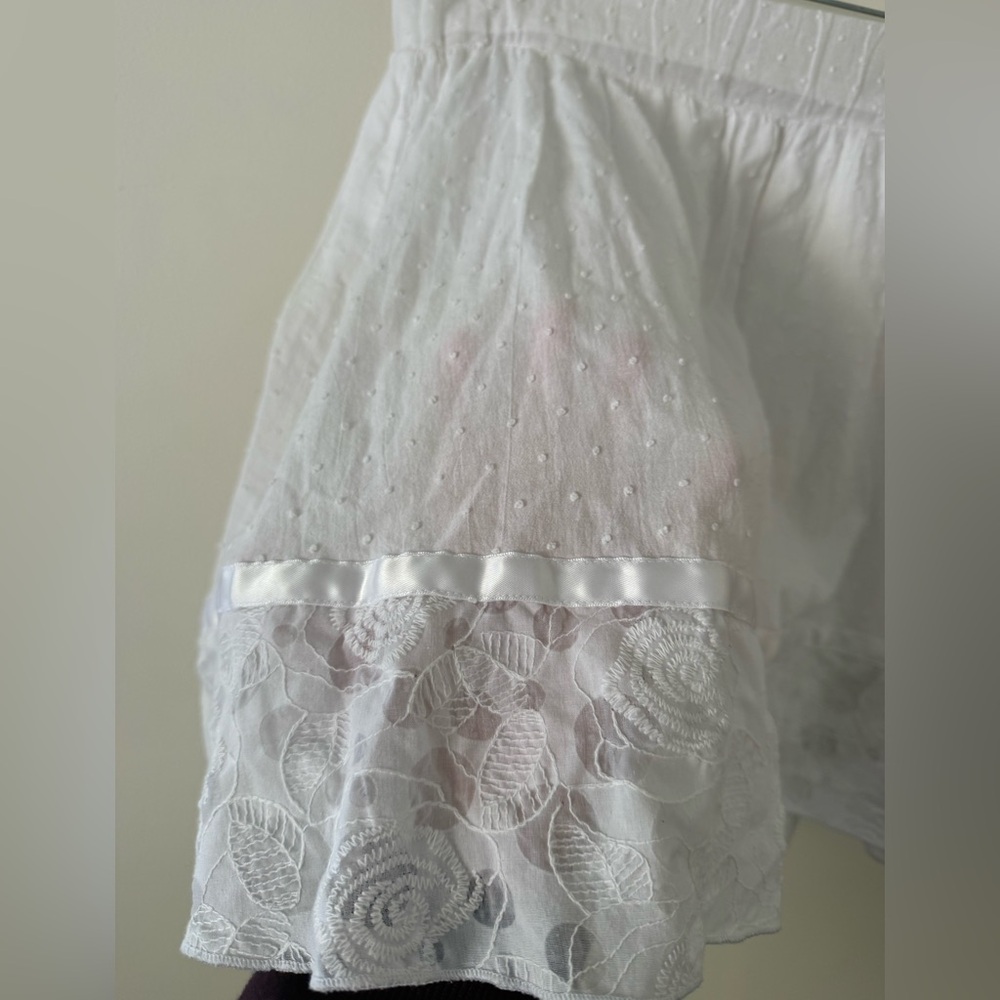 White Swiss Dot Lace Ruffled Mini A-Line Skirt Womens 8/10 Cottagecore Coastal - Picture 4 of 10